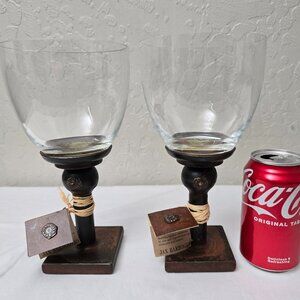 2 Jan Barboglio Artisan Iron / Clear Blown Glass 9 1/4” Votive Candle Chalices